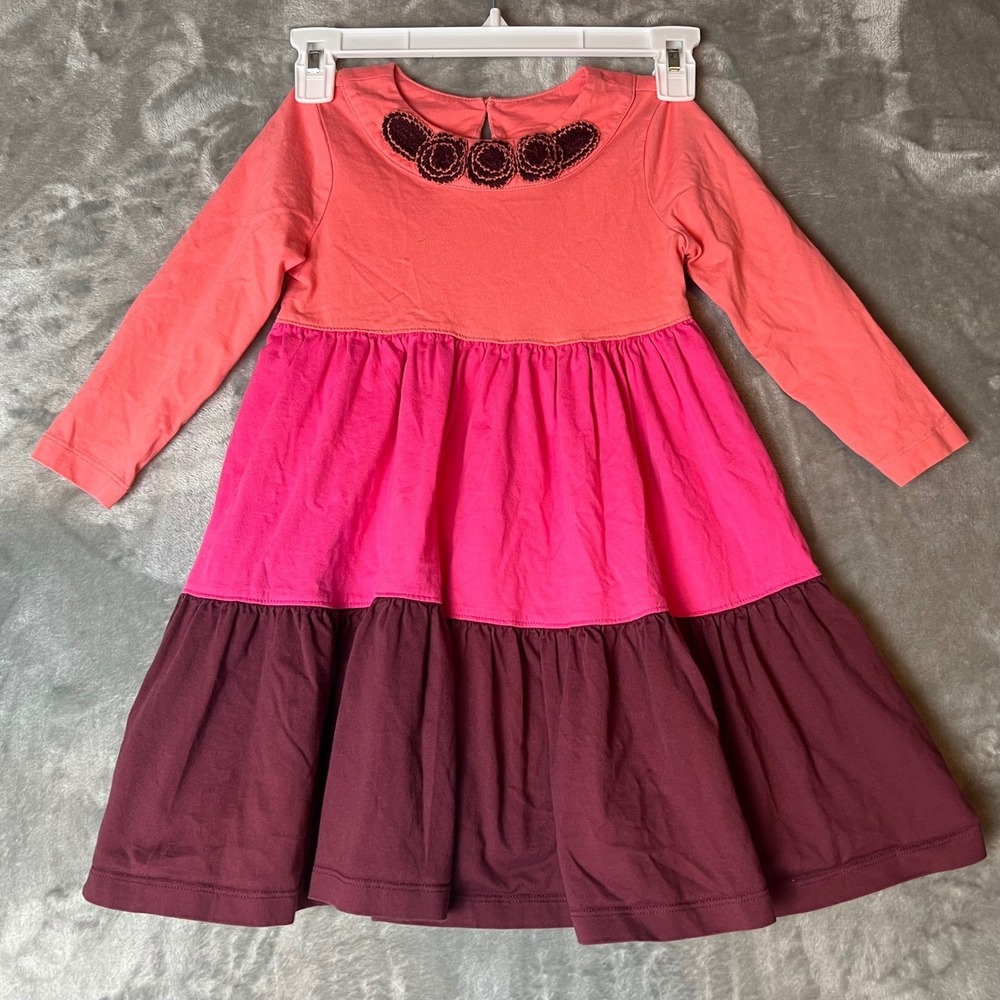 Hanna Andersson Girls Tiered Dress Coral Pink Burgundy Flowers‎ Size 100